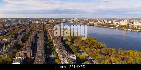 Aerial View South Facing Boston Bridge Charles River Cambridge Massachusetts Stock Photo