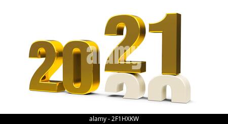 Gold 2020-2021 change represents the new year 2021, three-dimensional rendering, 3D illustration Stock Photo