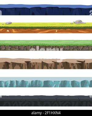 Seamless grounds set with different types of soil and land for ui game design vector illustration Stock Vector