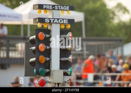 Staging line Pre Stage Light Tree Drag Race Track Stock Photo