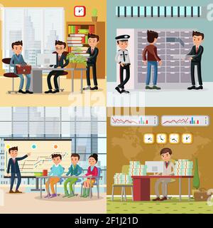 Colorful business concept with negotiations deposit safe rent conference and successful businessman working in office vector illustration Stock Vector