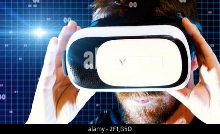 Man with oculus VR, ideal footage to represent virtual reality Stock Photo