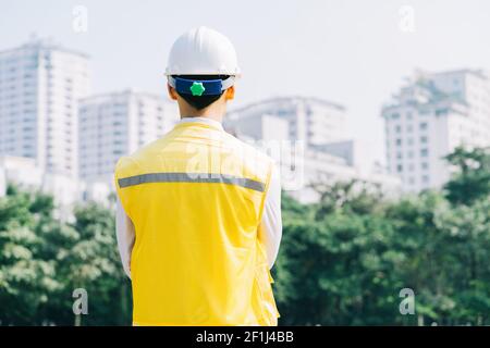 Asian construction engineers are doing experimental tests at the site Stock Photo