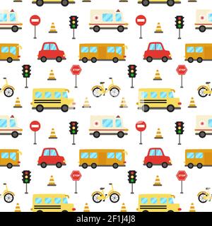Cute seamless pattern with transportation means. Stock Vector