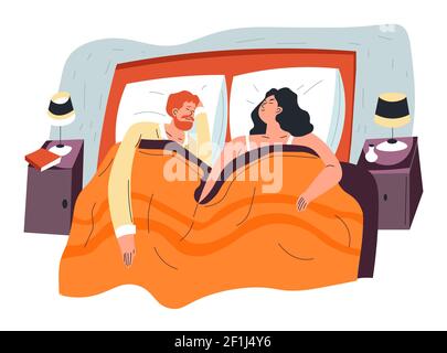 Man and woman sleeping in bed, resting couple Stock Vector