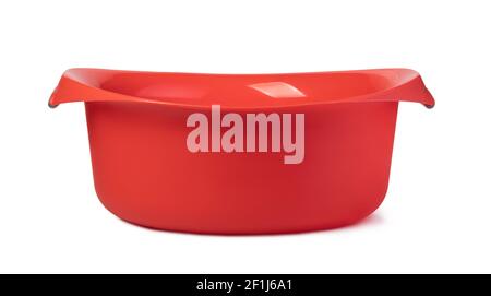 Red plastic wash bowl Stock Photo