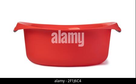 Red plastic wash bowl Stock Photo