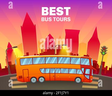 Touristic City Excursion, Bus Tour Service Trendy Flat Vector Advertising  Banner, Promo Poster Template. Female Tour Guide with Loudspeaker Talking  to Tourists Group on Double-Decker Bus Illustration Stock Vector