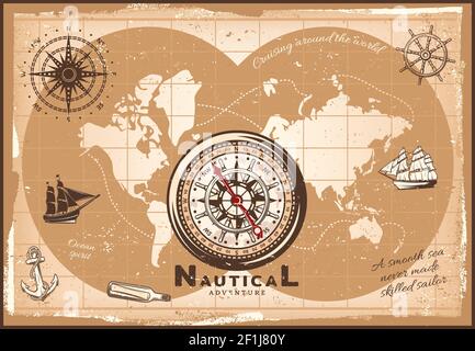 Steering wheel and the world map on a pure background Stock Vector ...