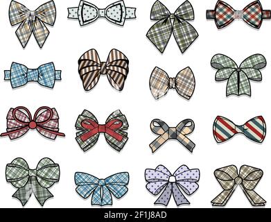 Colorful elegant bows collection of different shapes and texture on white background isolated vector illustration Stock Vector