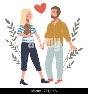 Boy And Girl Hold Hands Couple In Love Happy People Character In Cartoon Style Flat Vector Illustration Stock Vector Image Art Alamy