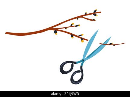 Branch with scissors, gardening and agriculture Stock Vector