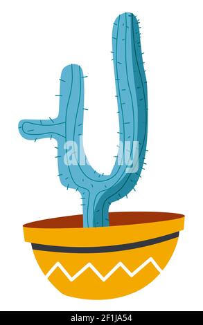 Cactus plant growing in pot, potted flower vector Stock Vector