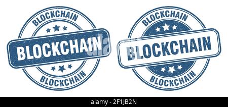 blockchain stamp. blockchain sign. round grunge label Stock Vector
