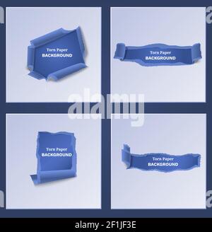 Blue torn and ripped paper templates with place for text on light background vector illustration Stock Vector