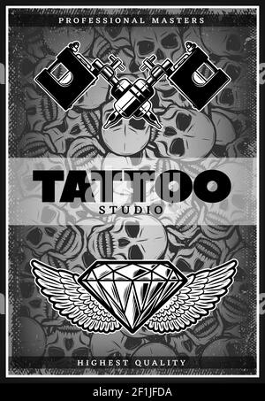 Vintage Monochrome Tattoo Studio Poster Stock Vector - Illustration of  accessory, poster: 114852771