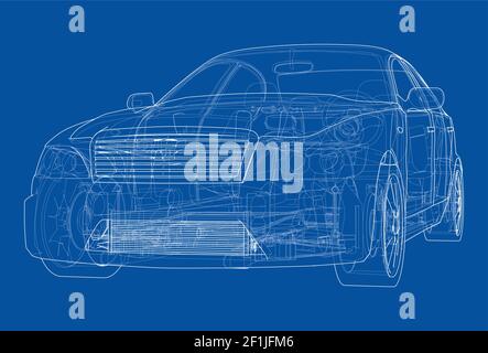 Electric Car With Chassis. Vector rendering of 3d Stock Vector