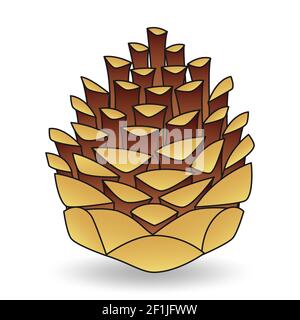 Cartoon brown pine cone isolated on white background close-up. Hand drawn lump. Design element for your creativity. Stock Photo