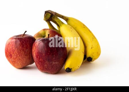 Banana and apple isolated on white background, Fresh fruits on white background Stock Photo