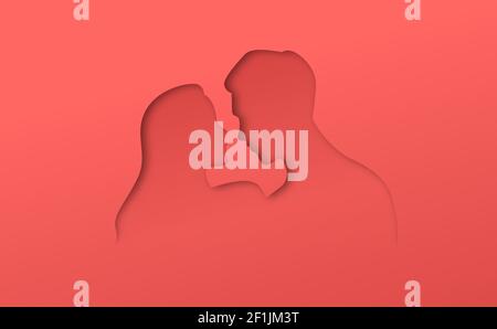 Young man and woman together in realistic 3D papercut craft style, isolated couple love illustration concept. Stock Vector