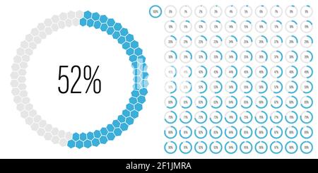 Set of circle percentage diagrams meters from 0 to 100 ready-to-use for web design, user interface UI or infographic - indicator with blue Stock Vector