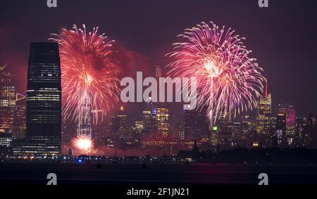 July 4th Celebration 2019 Jersey City and New York Skylines Stock Photo