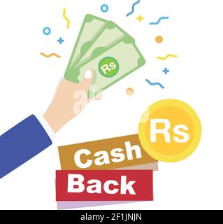 Pakistani Currency Notes and Gold Coins Cash Back Offer Banner Vector for Ads and Websites Stock Vector