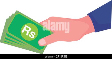 Pakistani Currency Note Money Cash in Green Color with Male Hand Vector for Banner Ads Mobile Apps Websites Stock Vector
