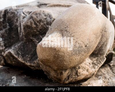 the Ancient giant marble foot statue part of a Roman monument in Via ...