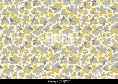 Vector floral seamless pattern. Yellow, grey flowers isolated on a light yellow background. Stock Vector