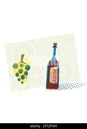 Wine bottle illustration with vintage taste Stock Photo