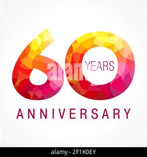 60 years old celebrating fiery logo. Anniversary flamed year of 60 th. Vector congrats flamy 0 numbers. Flaming greetings celebrates with volume. Stai Stock Vector