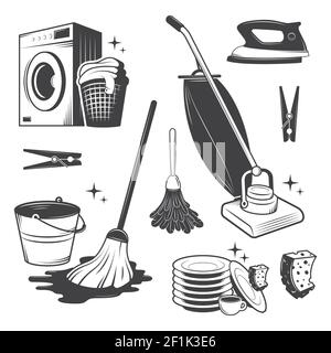 https://l450v.alamy.com/450v/2f1k3e6/set-of-black-and-white-vintage-cleaning-tools-2f1k3e6.jpg