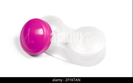 Pink contact lens case, isolated on white background Stock Photo
