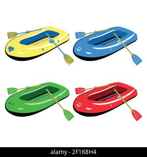 Set of inflatable rubber boats in different colors isolated Stock Vector