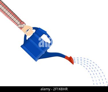 Hand with blue plastic watering can Stock Vector