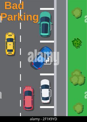 City parking lot with different cars. Stock Vector