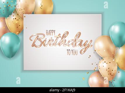 Happy Party Birthday Background with Realistic Balloons and Frame. Vector Illustration Stock Vector