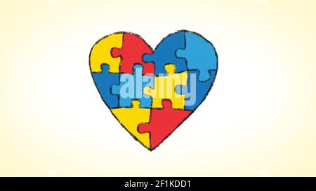 Heart made of an animated puzzle, ideal for themes concerning the theme of autism Stock Photo