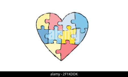Heart made of an animated puzzle, ideal for themes concerning the theme of autism Stock Photo