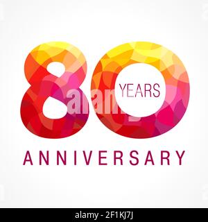 80 years old celebrating fiery logo. Anniversary flamed year of 80 th. Vector congrats flamy 0 numbers. Flaming greetings celebrates with volume. Stai Stock Vector