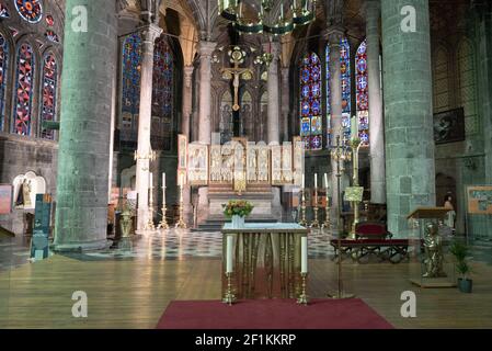 View of the altar in the Notre Dame cathedral in the town of Dinant Stock Photo