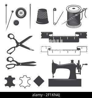 Set of sewing desinged elements Monochrome style Stock Vector