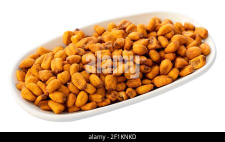 corn nuts with sauce isolated on white background Stock Photo