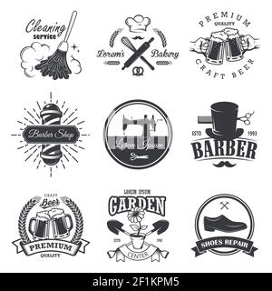set of vintage workshop emblems, labels, badges, and logos, Monochrome style