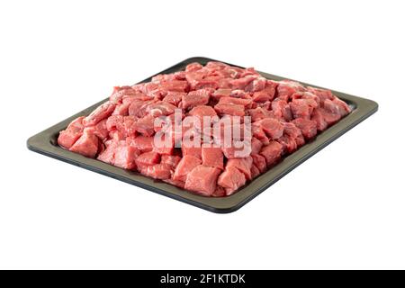 Raw Beef cubes isolated on white background Stock Photo - Alamy