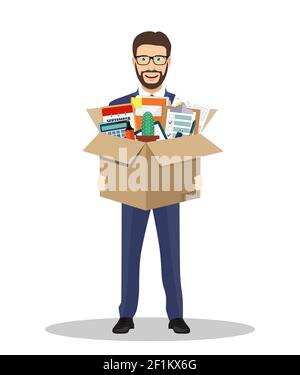 Businessman holding in a cardboard box Stock Vector