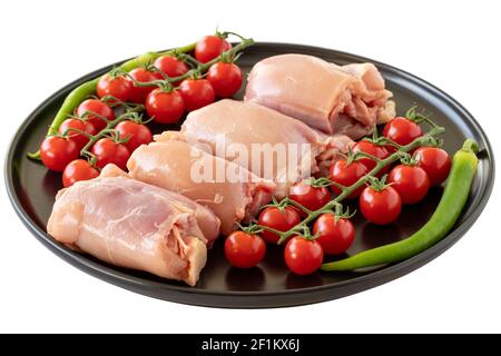 Raw boneless chicken thigh isolated on white background Stock Photo