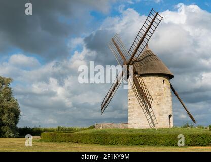 Horizontal view of the historic windmill Moulin de Pierre in Hauville in Normandy Stock Photo