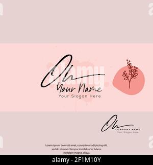 O H OH Initial letter handwriting and signature logo. Beauty vector initial logo .Fashion, boutique, floral and botanical Stock Vector